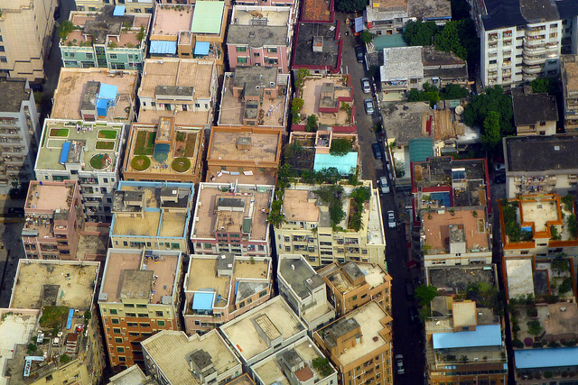 Handshake buildings in one of Shenzhen's urban villages.